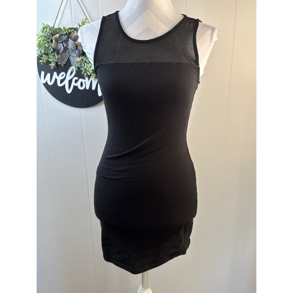 Mimi Chica Black Sleeveless Mesh Accent Dress S Cotton/Spandex